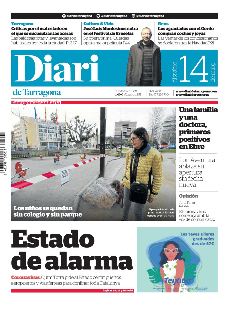 Portada Diari de Tarragona 2020 Portada Diari de Tarragona 2020